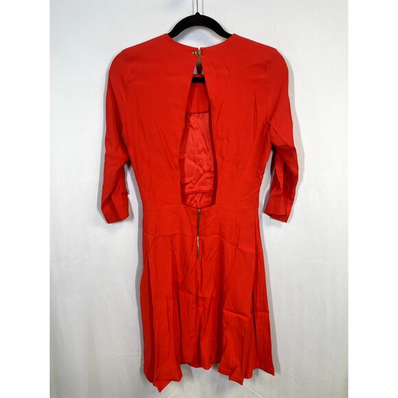 SANDRO Requiem Open-Back Mini Dress in Rogue Red LBD 3/4 Sleeve Size 2 M - Picture 5 of 12